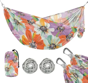 susiyo Portable Camping Hammock Colorful Stylized Flowers Printed Lightweight Hammock Comfortable Travel Swing with Tree Straps for Camping Hiking Backpacking Travel or Beach - Up to 330lbs