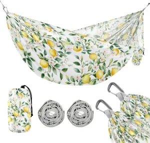 susiyo Portable Camping Hammock Watercolor Yellow Lemons Printed Lightweight Hammock Comfortable Travel Swing with Tree Straps for Camping Hiking Backpacking Travel or Beach - Up to 330lbs