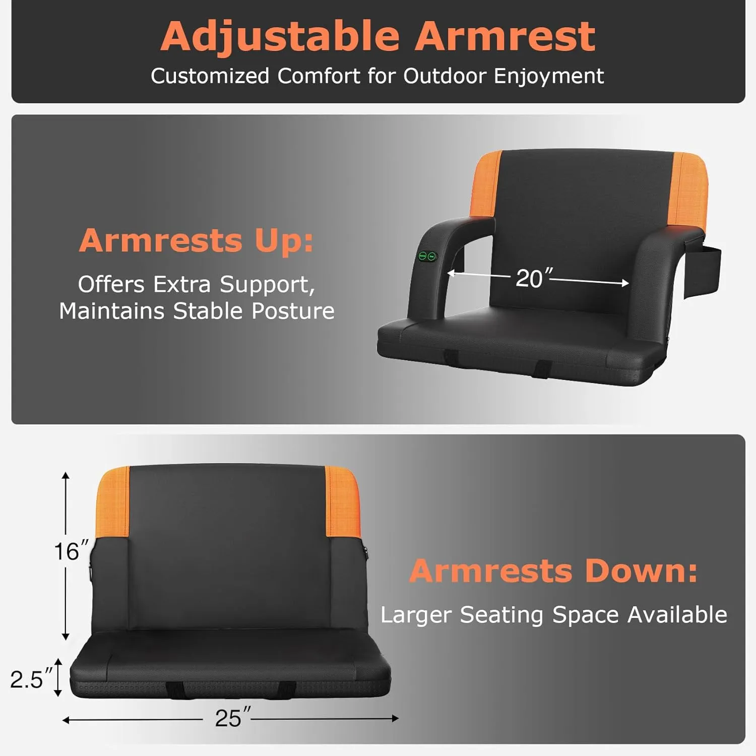 Suteck Dual-Sided Heated Stadium Seats for Bleachers with Back Support, Portable Heated Bleacher Seat with Backrest, 3 Heat Levels, 5 Pockets – Ideal for Outdoor Stadiums and Events