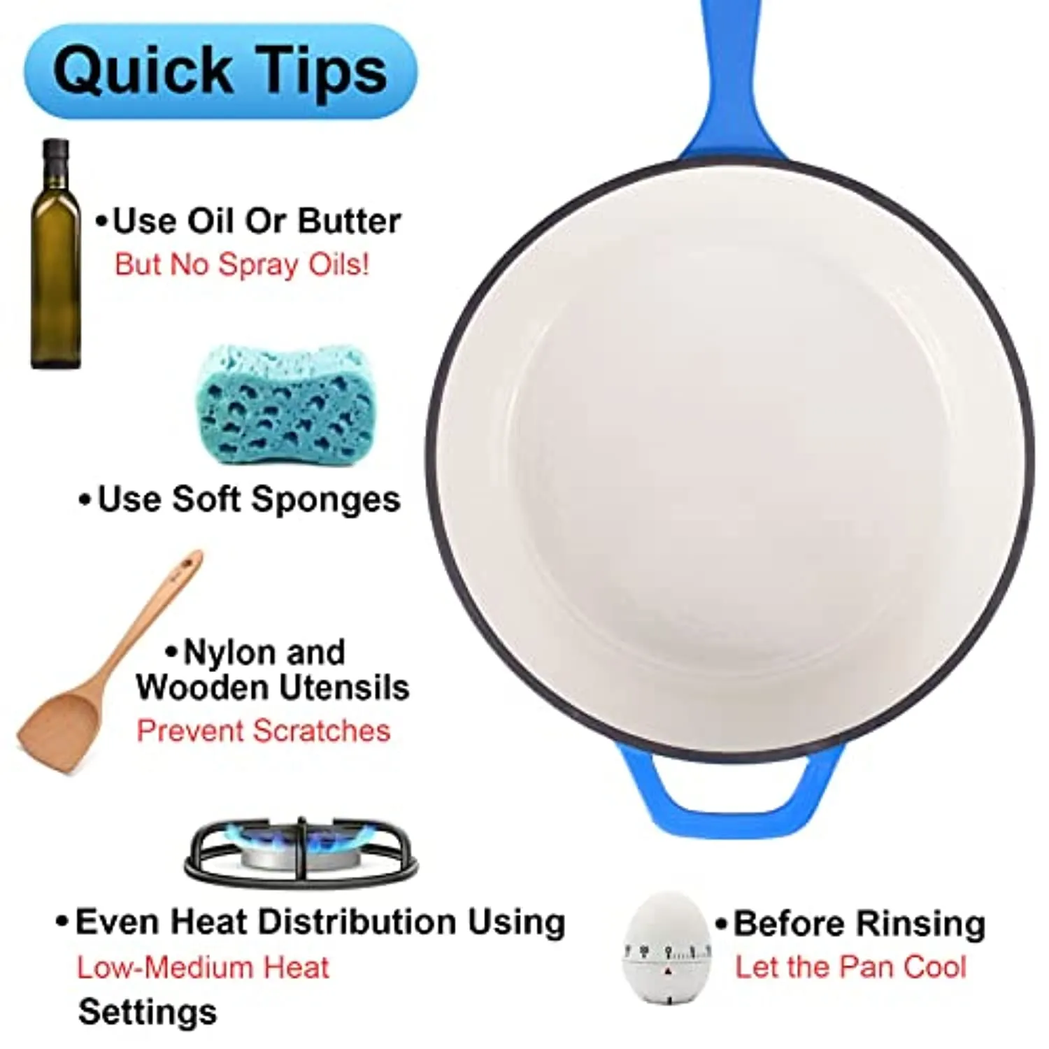 Suteck Enameled Cast Iron 2-In-1 Skillet Set, Heavy Duty 3.2 Quart Enamel Cookware Pot and Lid Set, Deep Saucepan and Shallow Skillet Dutch Oven Nonstick Frying Pan for Chef Kitchen (Blue)