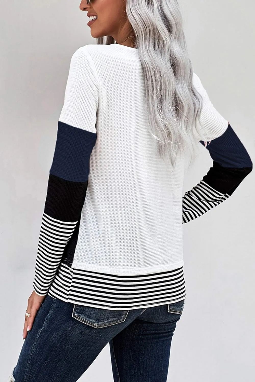 SWEET POISON Womens Lightweight Color Block Shirts Long Sleeve Pullover Tunics Tops(S-2XL)
