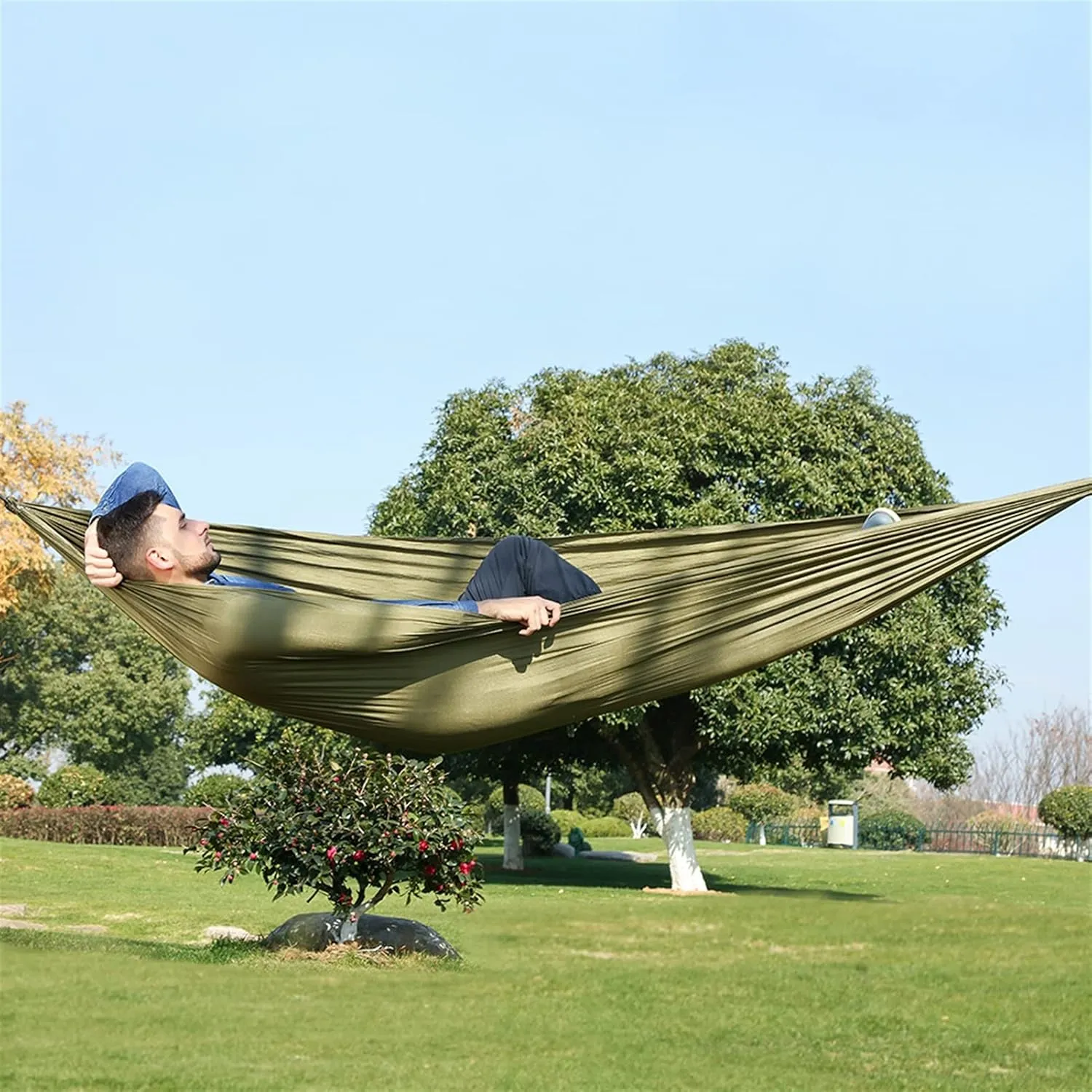 Swing Set Camping Hammock, Nylon Hammock, Portable Lightweight Parachute Hammock With Tree Straps for Backpacking Camping Travel Beach Garden Outdoor Camping Gear Swing Seat ( Color : Blue gray )