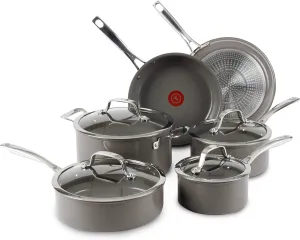 T-fal Ceramic Excellence Reserve Ceramic Nonstick Cookware Set 10 Piece Induction Oven Broiler Safe 500F Pots and Pans Grey