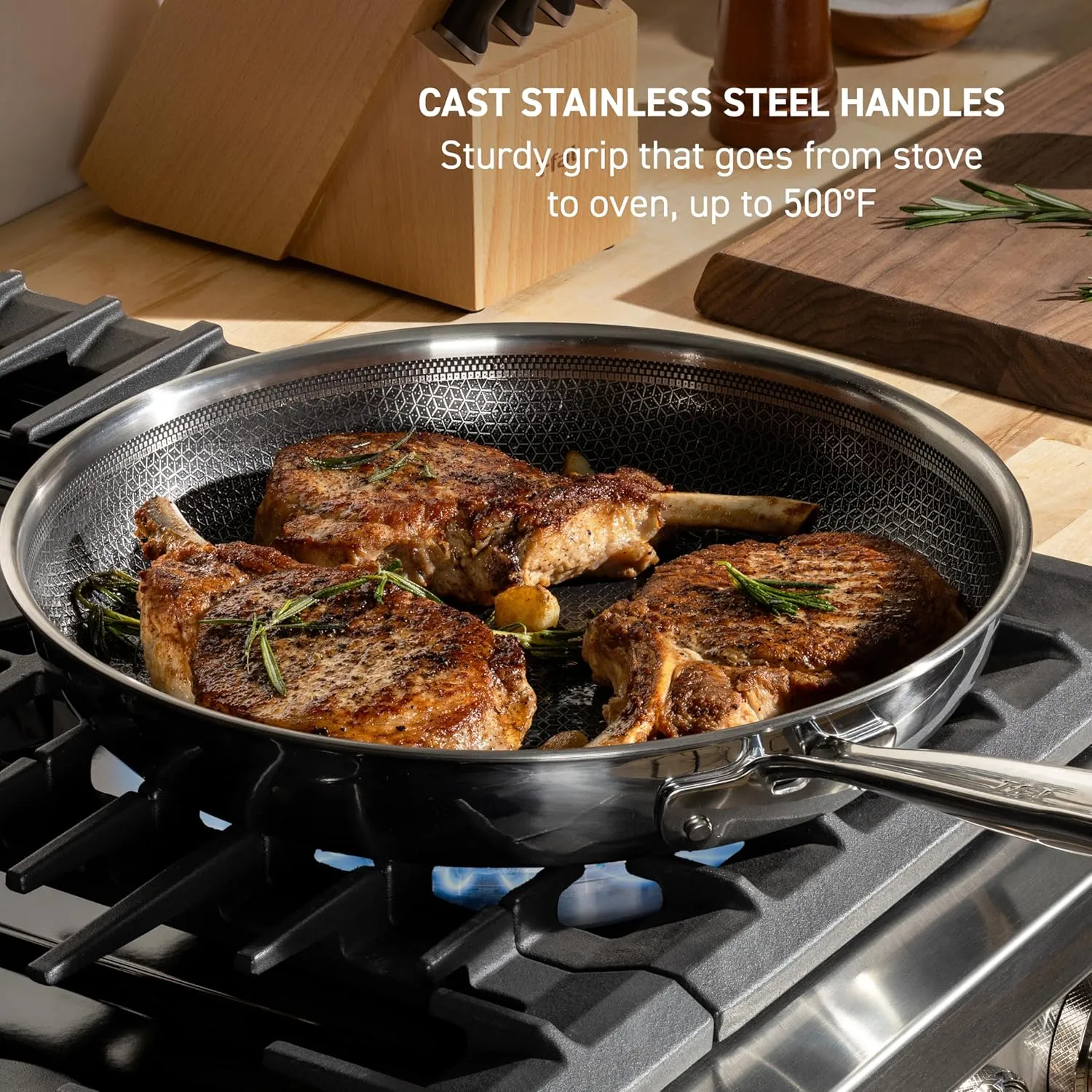 T-fal HybridMesh Tri-Ply Stainless Steel 3 Piece Cookware Set, 8, 10.25, and 12 Inch, Induction Oven Safe 500F, Metal Utensil Safe, Platinum Non Stick, Pots and Pans Set, Dishwasher Safe, Silver/Black