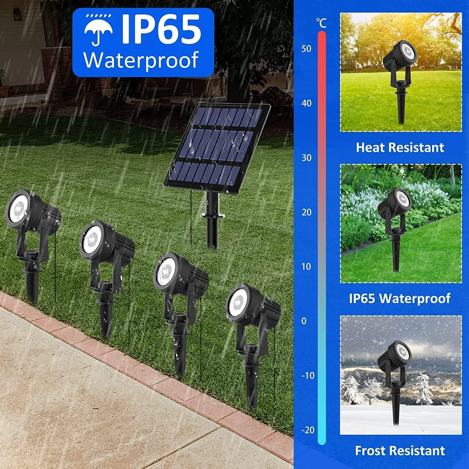 T-SUNUS Solar Garden Spotlight White Outdoor, 4-in-1 Solar Spot Lights 6000K IP65 Waterproof 9.8ft Cable, 5W Separated Solar Panel, Auto On/Off for Tree Patio Yard Driveway Pathway Pool Area