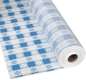 Table-Mate Plastic Party Banquet Table Cover Roll - 300 ft. x 40 in. - Disposable Tablecloth (Blue Gingham)