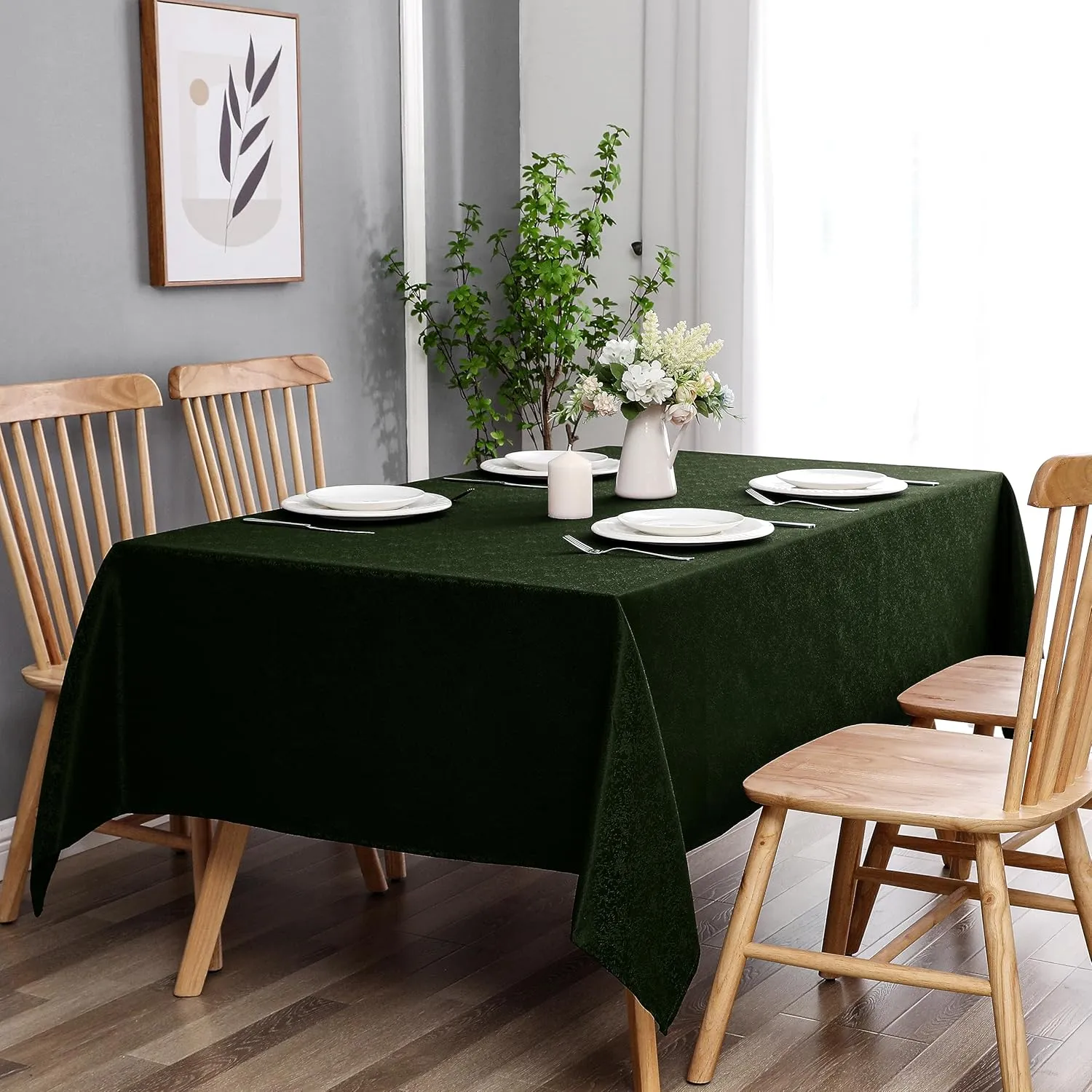 Tablecloth Hunter Green Jacquard Rectangle Table Cloth 54 X 84 Inch, Water Resistant and Wrinkle Free Table Cover for Outdoor,Indoor,Party,Wedding,Dining Room