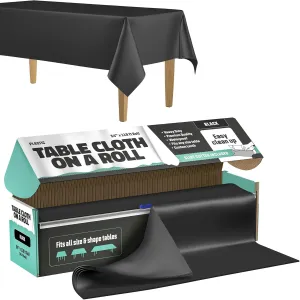 Tablecloth Roll – 54" X 110' Black Premium Plastic Table Cloths with Cutter Box - Cut to Size - Decorative Rectangle Table Cover Smooth Tablecloth - Disposable Tablecloths for Parties, Weddings.