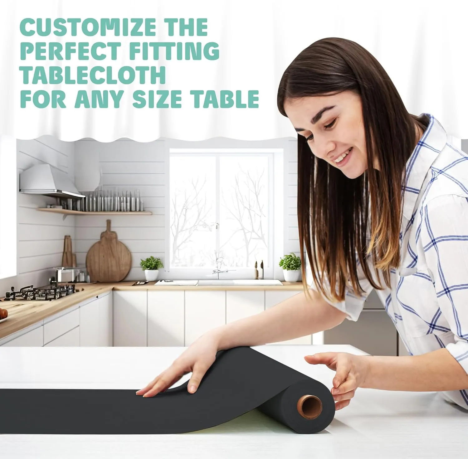 Tablecloth Roll – 54" X 110' Black Premium Plastic Table Cloths with Cutter Box - Cut to Size - Decorative Rectangle Table Cover Smooth Tablecloth - Disposable Tablecloths for Parties, Weddings.