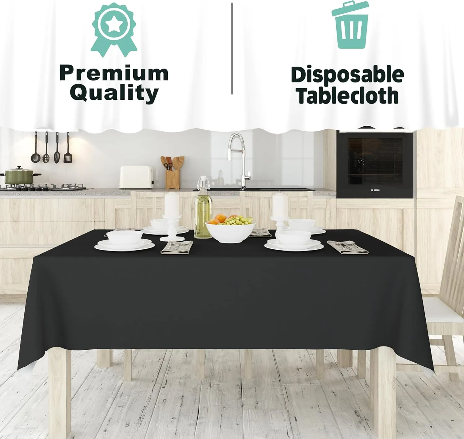 Tablecloth Roll – 54" X 110' Black Premium Plastic Table Cloths with Cutter Box - Cut to Size - Decorative Rectangle Table Cover Smooth Tablecloth - Disposable Tablecloths for Parties, Weddings.