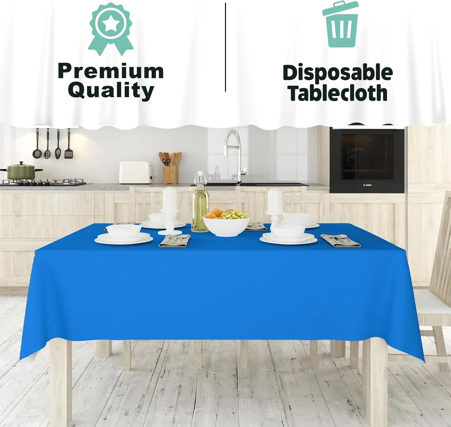 Tablecloth Roll – 54" X 110' Blue Premium Plastic Table Cloths with Cutter Box - Cut to Size - Decorative Rectangle Table Cover Smooth Tablecloth - Disposable Table Cloths for Parties, Weddings.