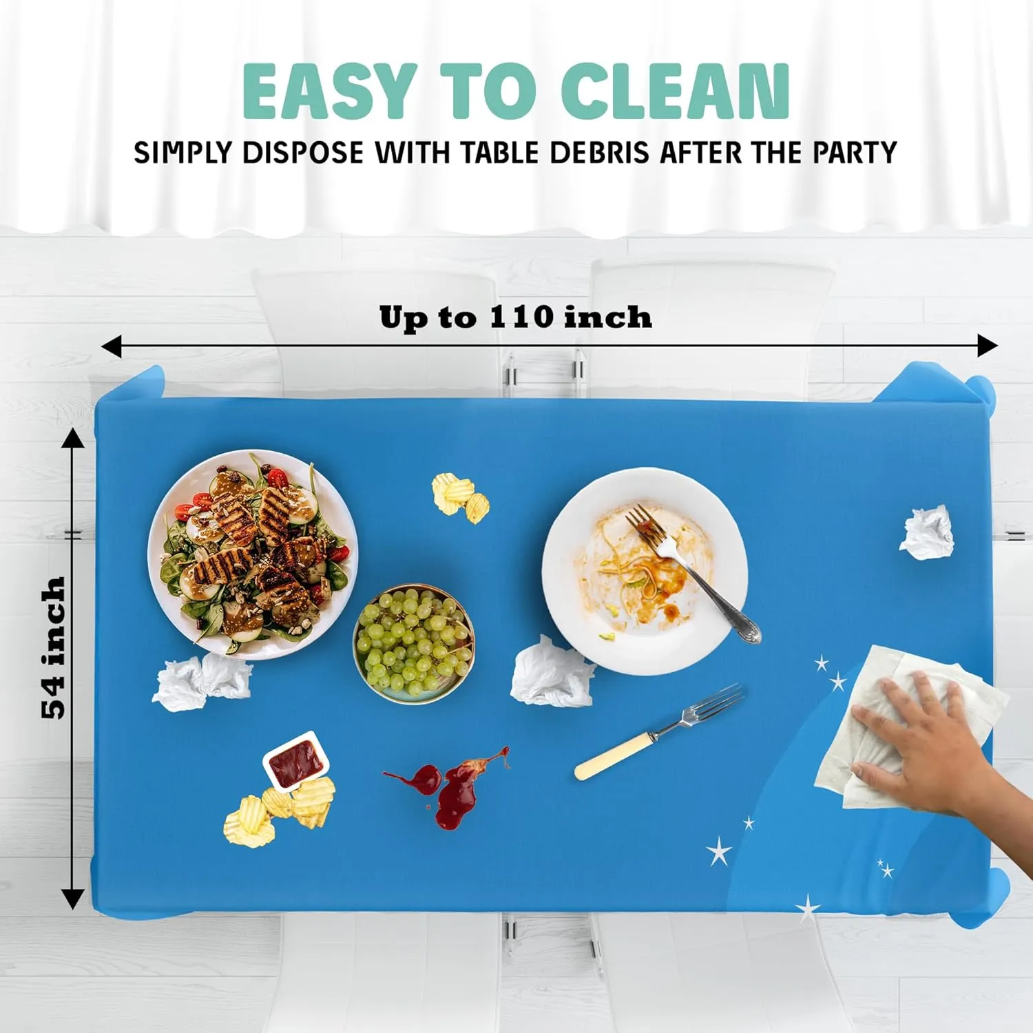 Tablecloth Roll – 54" X 110' Blue Premium Plastic Table Cloths with Cutter Box - Cut to Size - Decorative Rectangle Table Cover Smooth Tablecloth - Disposable Table Cloths for Parties, Weddings.