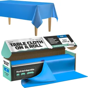 Tablecloth Roll – 54" X 110' Blue Premium Plastic Table Cloths with Cutter Box - Cut to Size - Decorative Rectangle Table Cover Smooth Tablecloth - Disposable Table Cloths for Parties, Weddings.