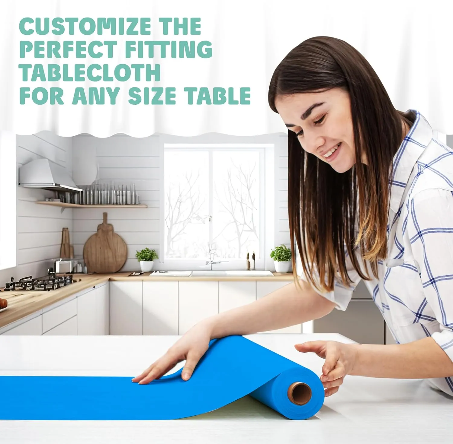 Tablecloth Roll – 54" X 110' Blue Premium Plastic Table Cloths with Cutter Box - Cut to Size - Decorative Rectangle Table Cover Smooth Tablecloth - Disposable Table Cloths for Parties, Weddings.