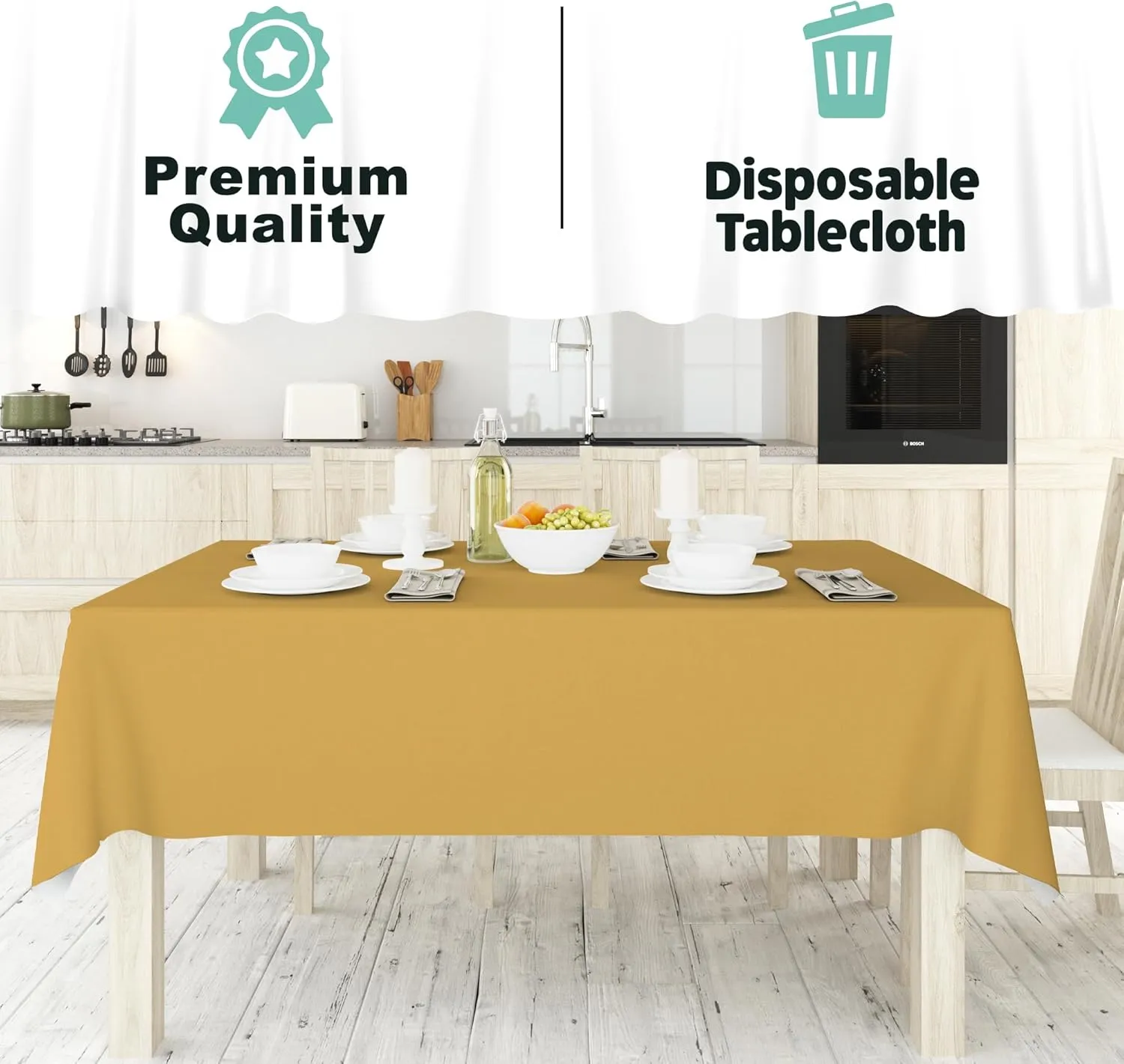 Tablecloth Roll – 54" X 110' Gold Premium Plastic Table Cloths with Cutter Box - Cut to Size - Decorative Rectangle Table Cover Smooth Tablecloth - Disposable Table Cloths for Parties, Weddings.