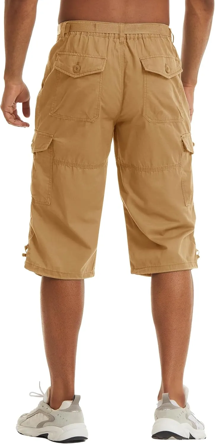 TACVASEN Men's Capri Pants with 7 Pockets Cargo Shorts Twill Elastic Below Knee 3/4 Capri Long Shorts