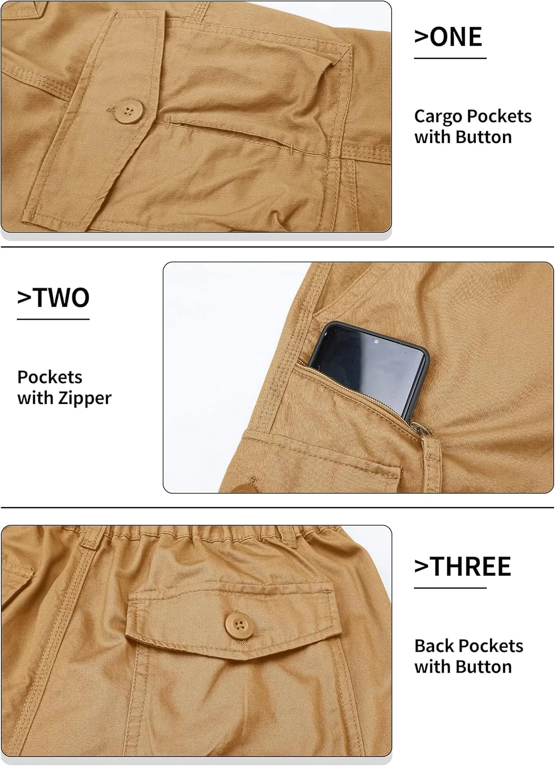 TACVASEN Men's Capri Pants with 7 Pockets Cargo Shorts Twill Elastic Below Knee 3/4 Capri Long Shorts