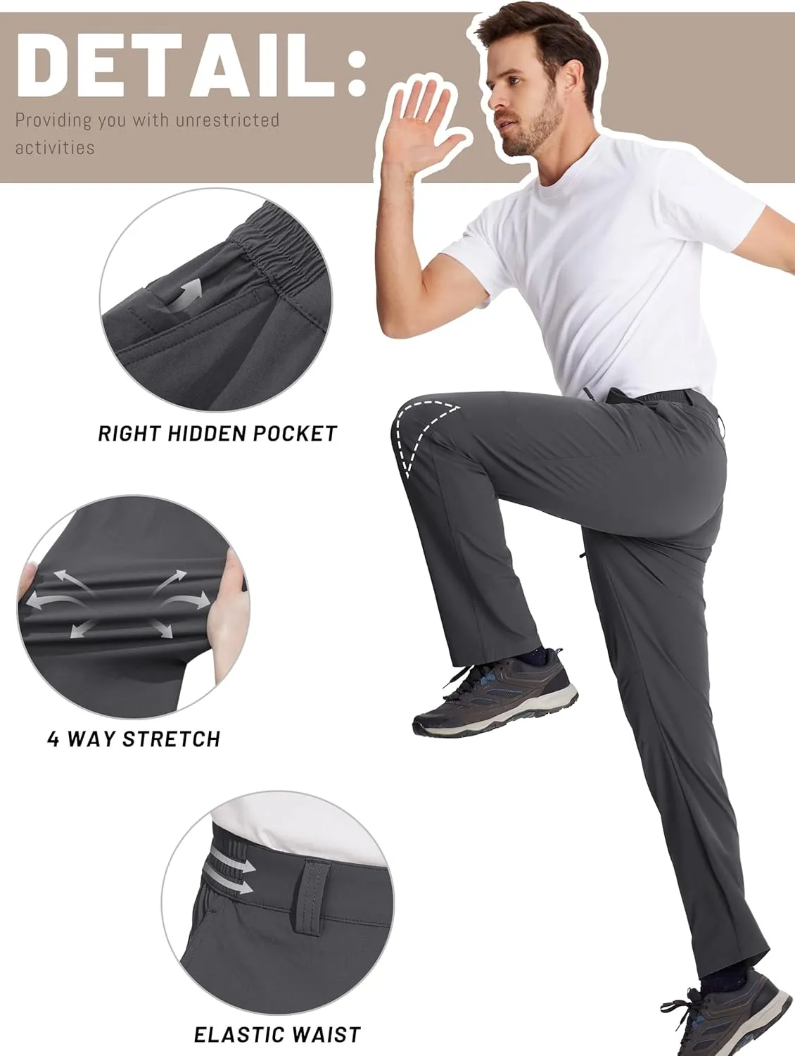 TACVASEN Men's Hiking Cargo Pants with 6 Pockets Lightweight Water Resistant Quick Dry Travel Work Pants Tactical Outdoor