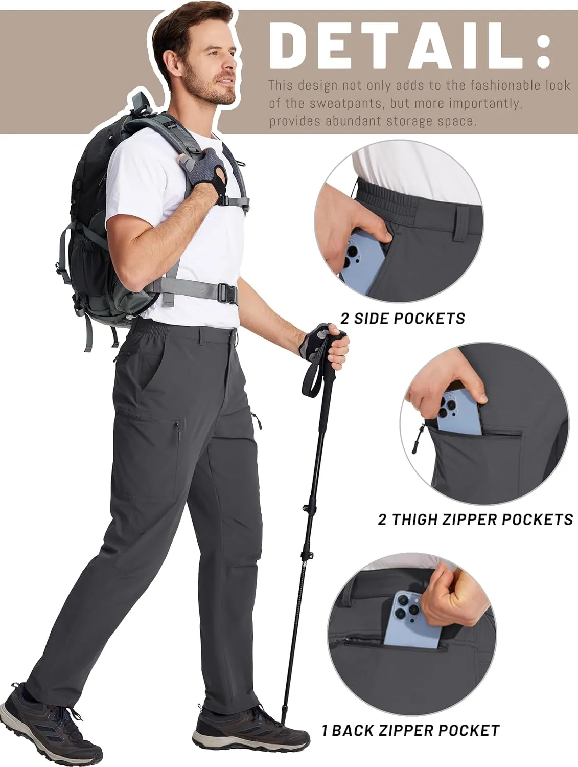 TACVASEN Men's Hiking Cargo Pants with 6 Pockets Lightweight Water Resistant Quick Dry Travel Work Pants Tactical Outdoor