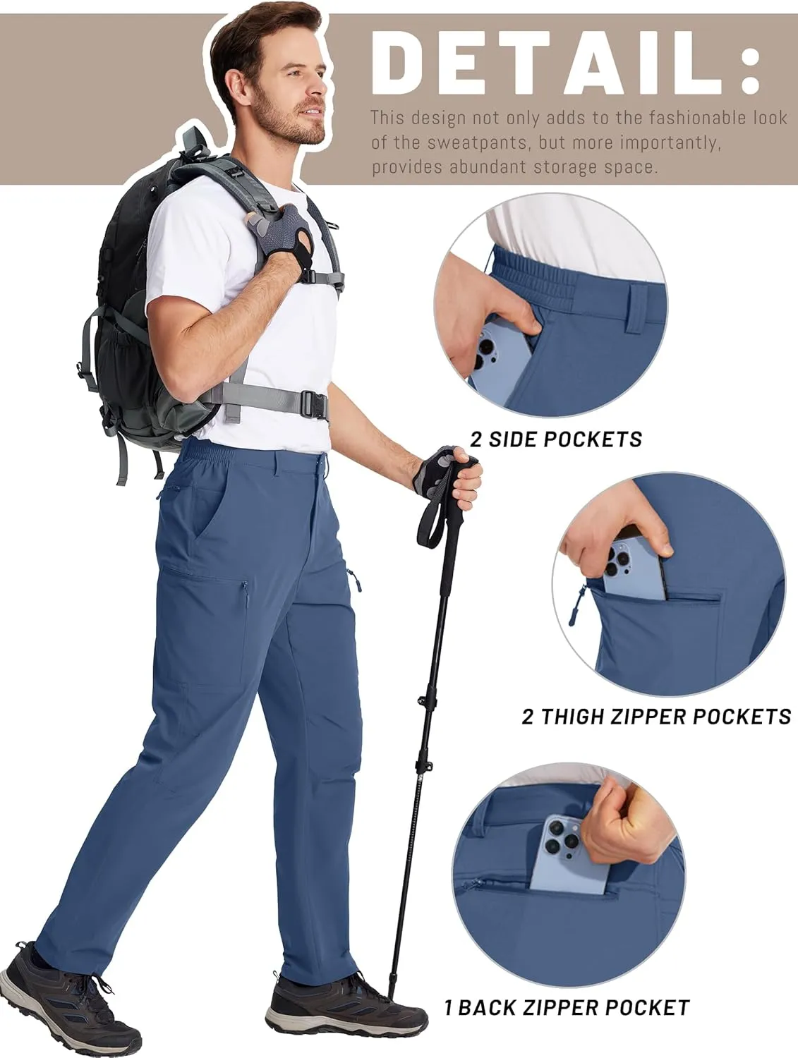 TACVASEN Men's Hiking Cargo Pants with 6 Pockets Lightweight Water Resistant Quick Dry Travel Work Pants Tactical Outdoor