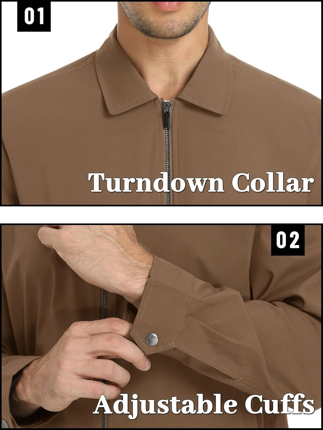 TACVASEN Mens Lightweight Windbreaker Full Zip Up Laydown Collar Jackets Light Casual Coat with Zip Pockets