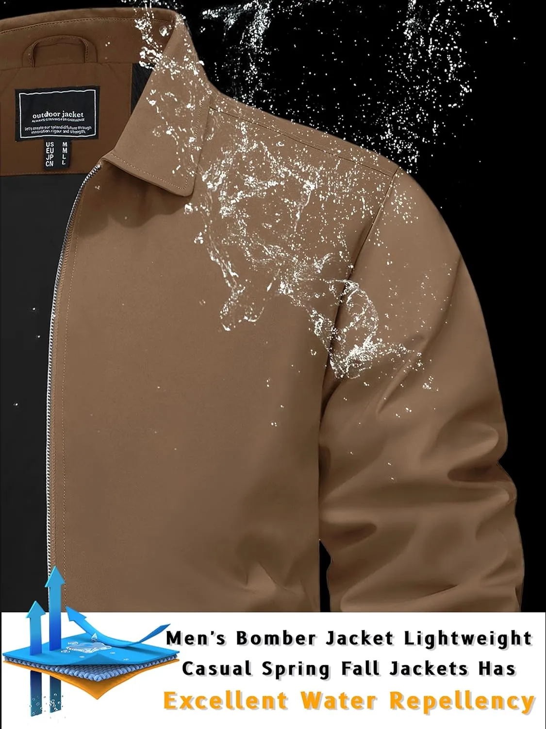 TACVASEN Mens Lightweight Windbreaker Full Zip Up Laydown Collar Jackets Light Casual Coat with Zip Pockets