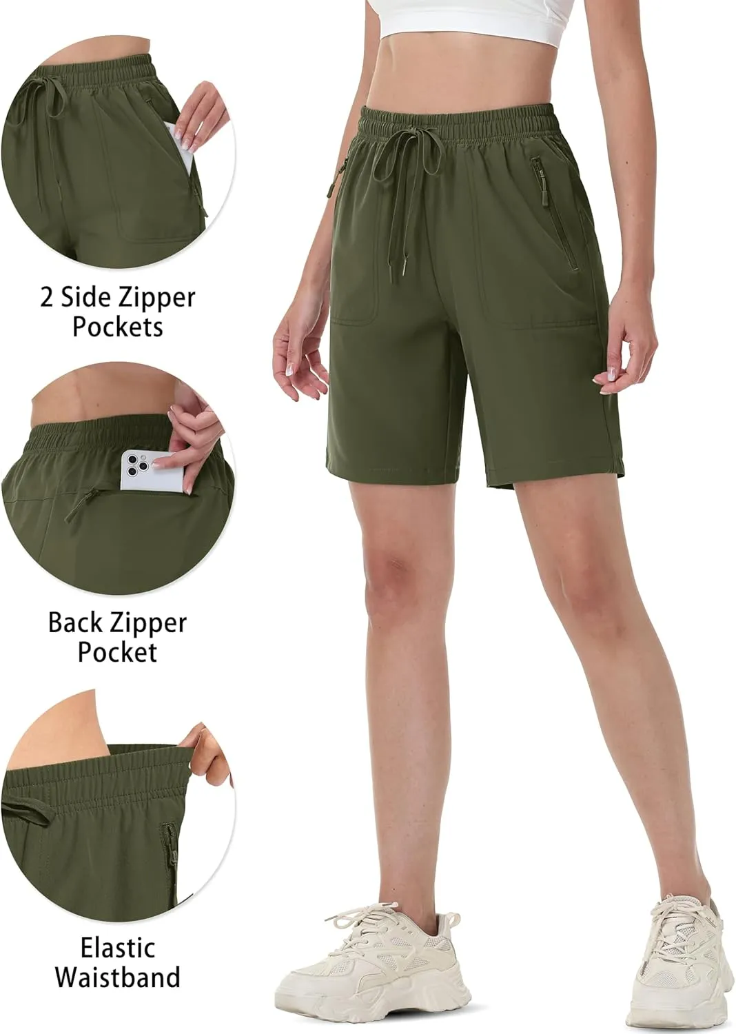 TACVASEN Women's Hiking Shorts Quick Dry Lightweight 8" Water Resistant Athletic Shorts with Pockets Outdoor Golf Active