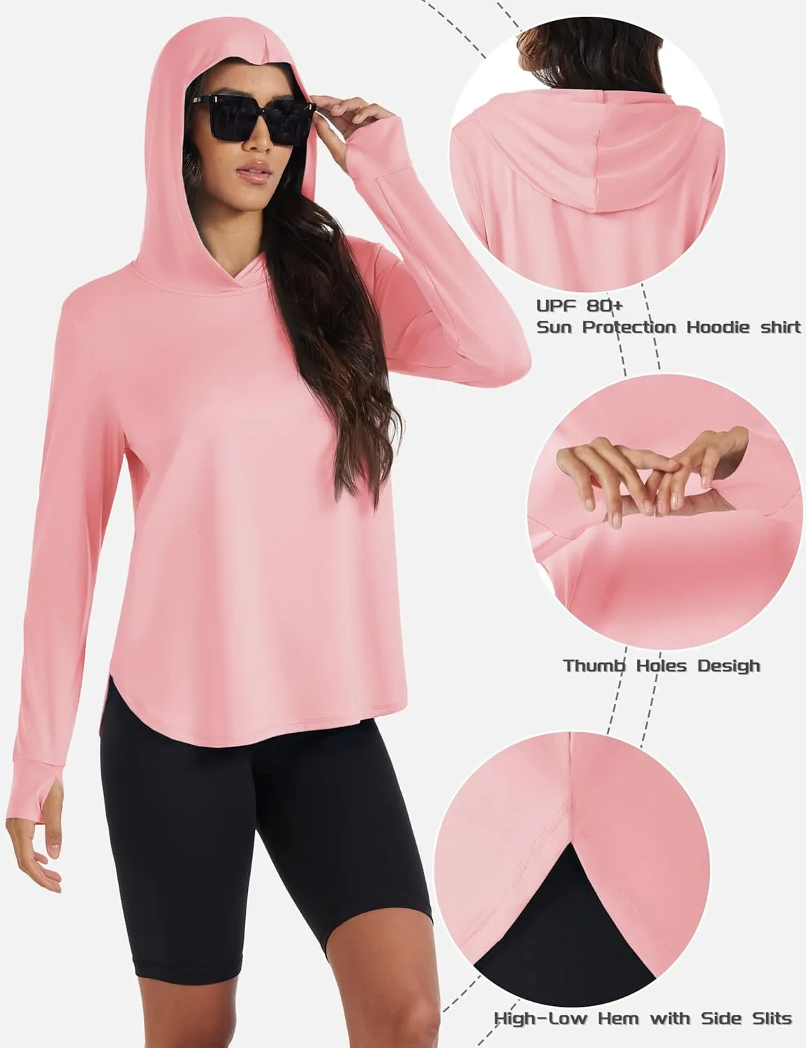 TACVASEN Women's UPF 80  UV Protection Hoodie Lightweight Long Sleeves Quick Dry Fishing Running Workout Shirt Outdoor