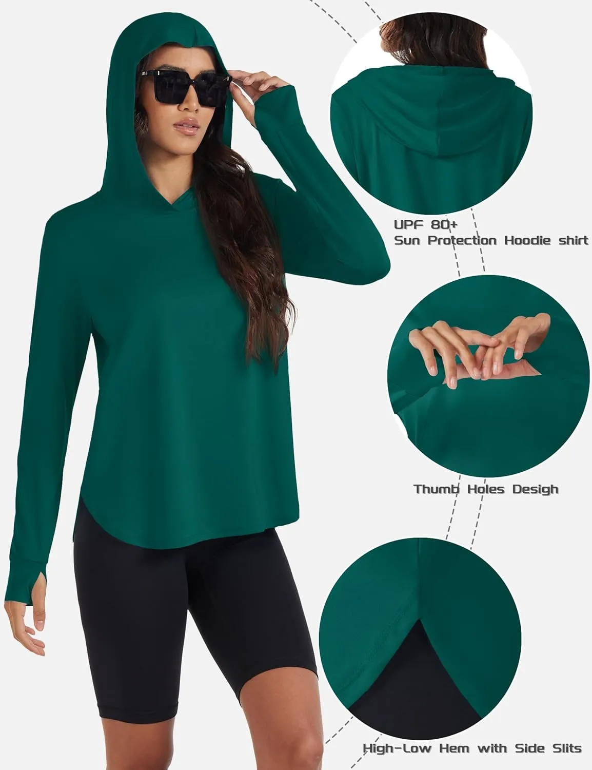 TACVASEN Women's UPF 80  UV Protection Hoodie Lightweight Long Sleeves Quick Dry Fishing Running Workout Shirt Outdoor