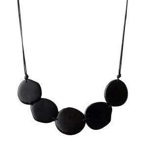 Tagua Necklace Chips in Black Handmade Fair Trade, Adjustable, Lightweight by Florama Natural Jewelry