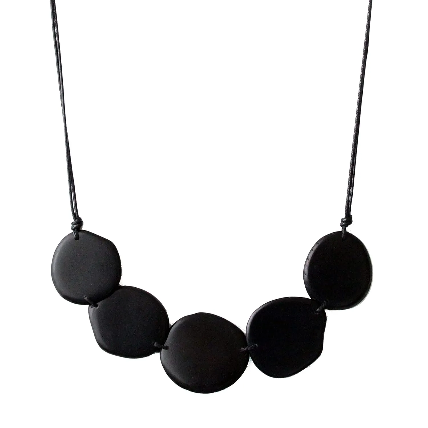 Tagua Necklace Chips in Black Handmade Fair Trade, Adjustable, Lightweight by Florama Natural Jewelry