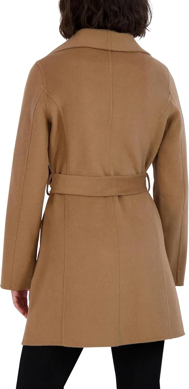Tahari Women's Lightweight Wool Wrap Coat with Tie Belt