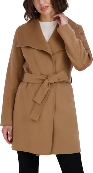 Tahari Women's Lightweight Wool Wrap Coat with Tie Belt