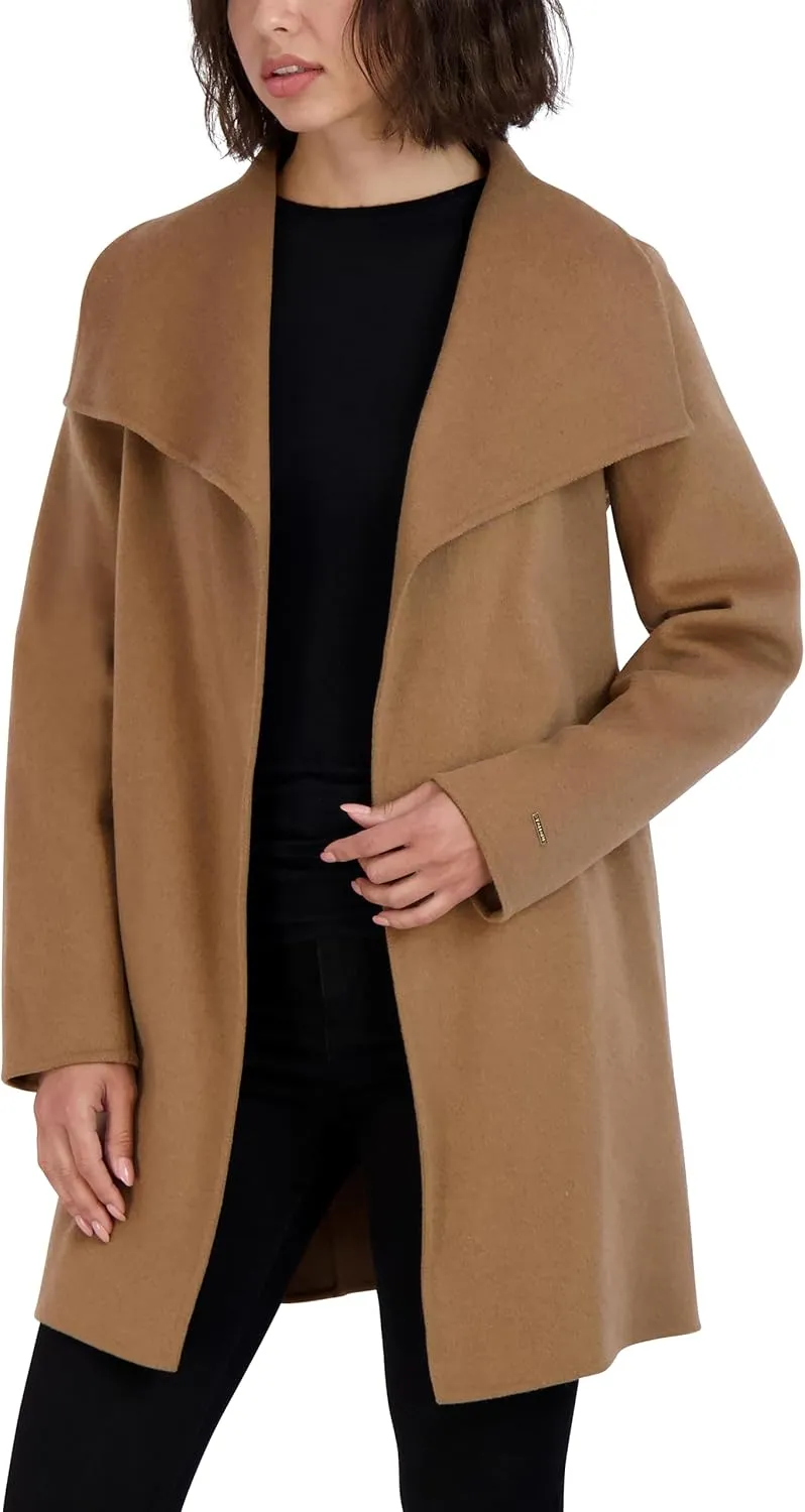 Tahari Women's Lightweight Wool Wrap Coat with Tie Belt