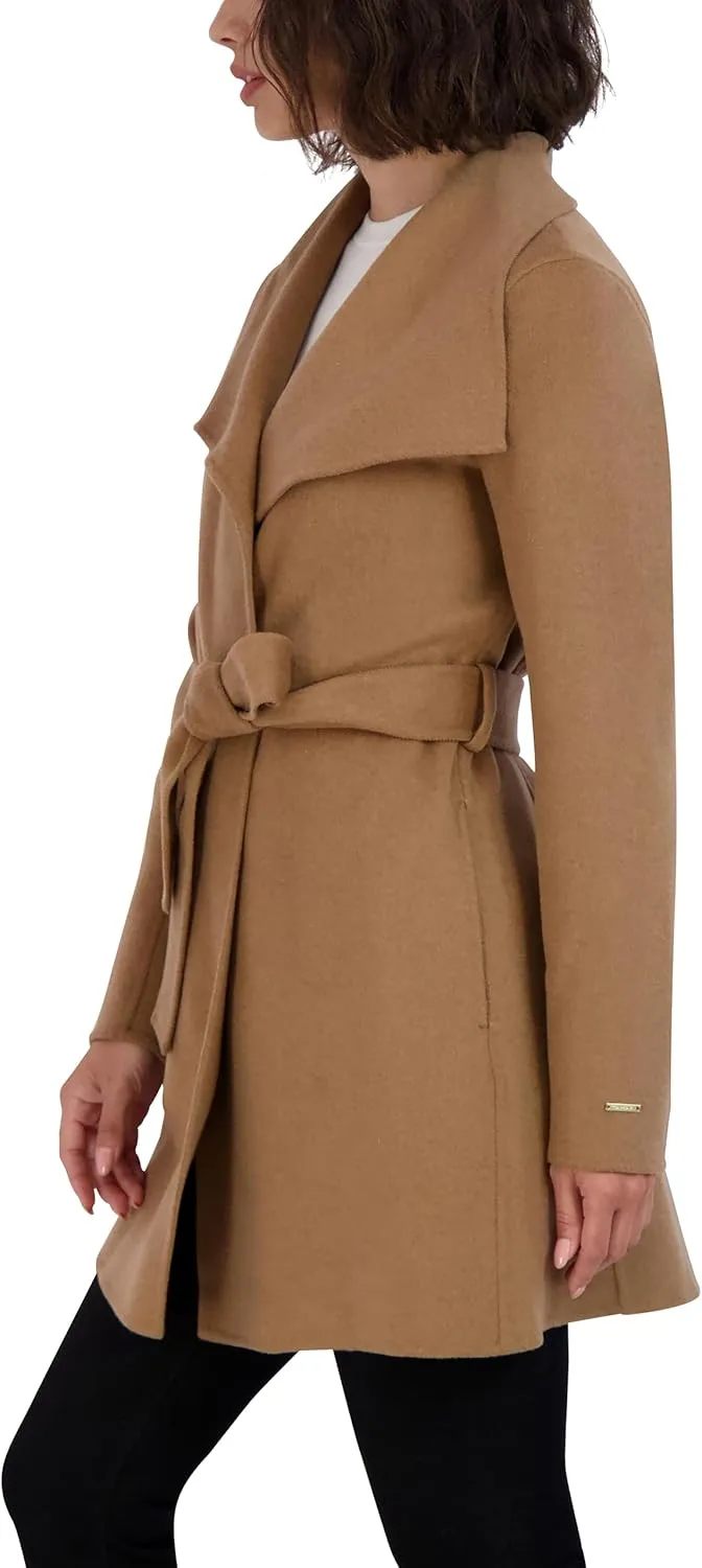 Tahari Women's Lightweight Wool Wrap Coat with Tie Belt