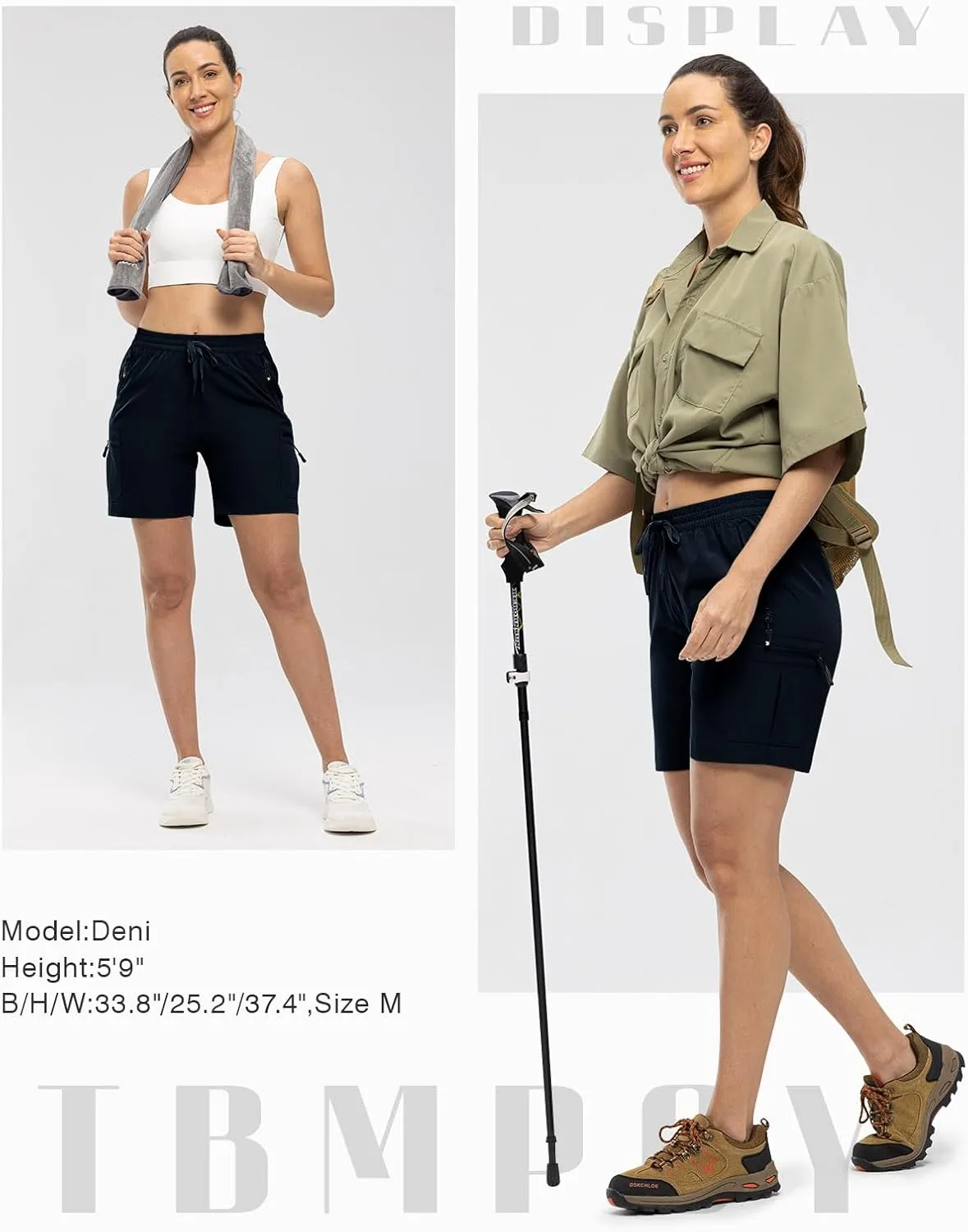 TBMPOY Women's Hiking Cargo Shorts Lightweight Quick Dry Athletic Summer Shorts Golf Travel Camping with Zipper Pockets