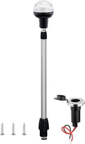 Telescoping Stern Light,Navigation Light,All Round White LED Anchor,USCG 2NM, Removable 2-Pin Plug-in Base,12-24VDC,29-44 Inches,for Pontoon Boats