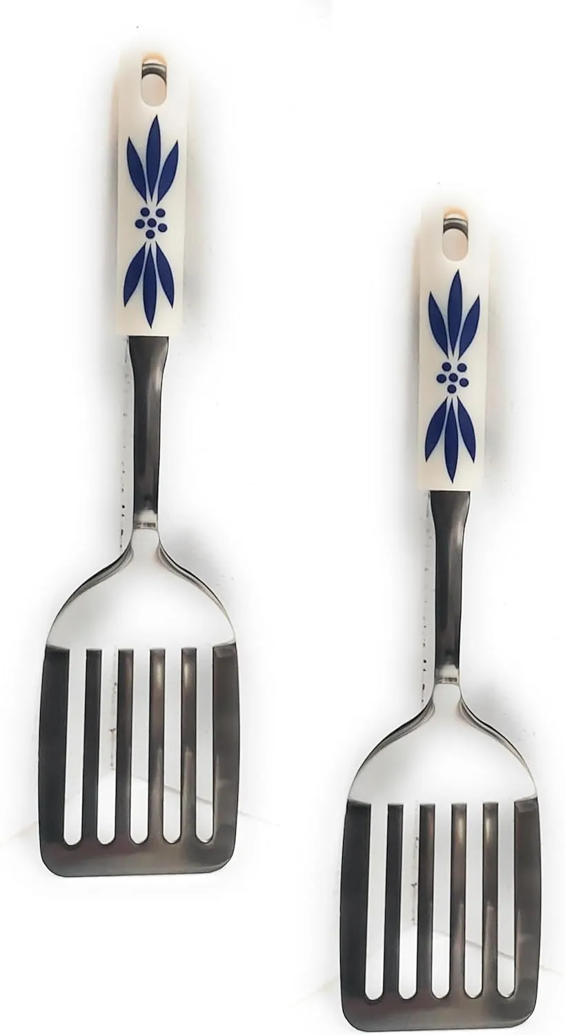 Temp-tations Serving Utensil, SET-OF-2 Stainless Steel & Silicone (Old World Blue)