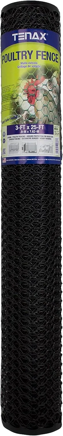 Tenax 72120546 Hex Poultry Fence, 3' x 25' Black