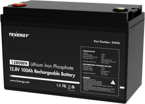 Tenergy LiFePO4 12.8V 100AH Battery, Built-in 100A BMS, 4000  Cycles, Ideal for RV, Solar, Off-Grid, and More