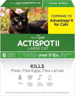 TevraPet Actispot II Flea Treatment for Large Cats 9  lbs | 6 Doses | Powerful Prevention and Control