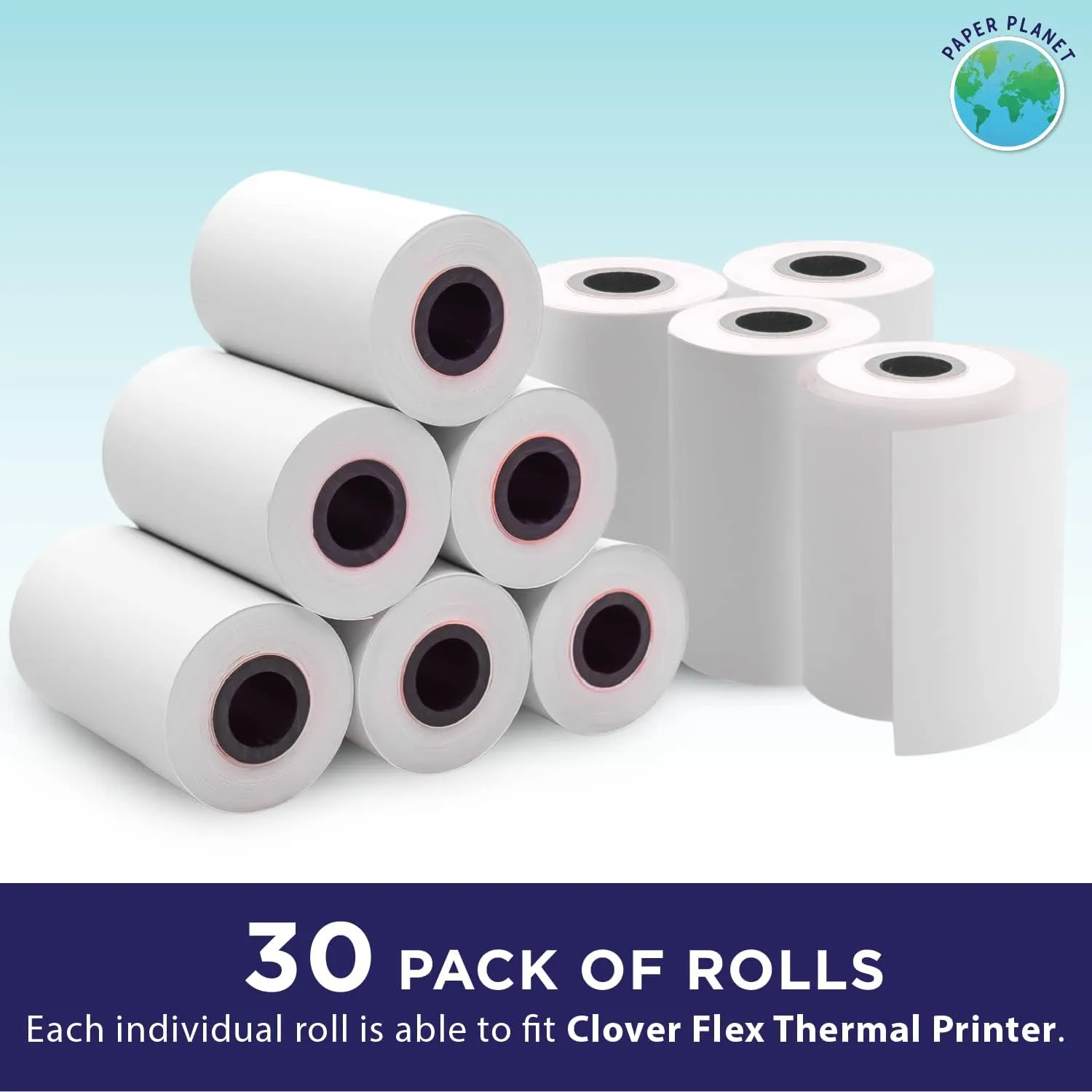 Thermal Paper for Clover Flex by Paper Planet | Credit Card Receipt Paper Rolls Compatible with Clover Flex POS models C400 C401 C403 C405 C406 | 30 Rolls