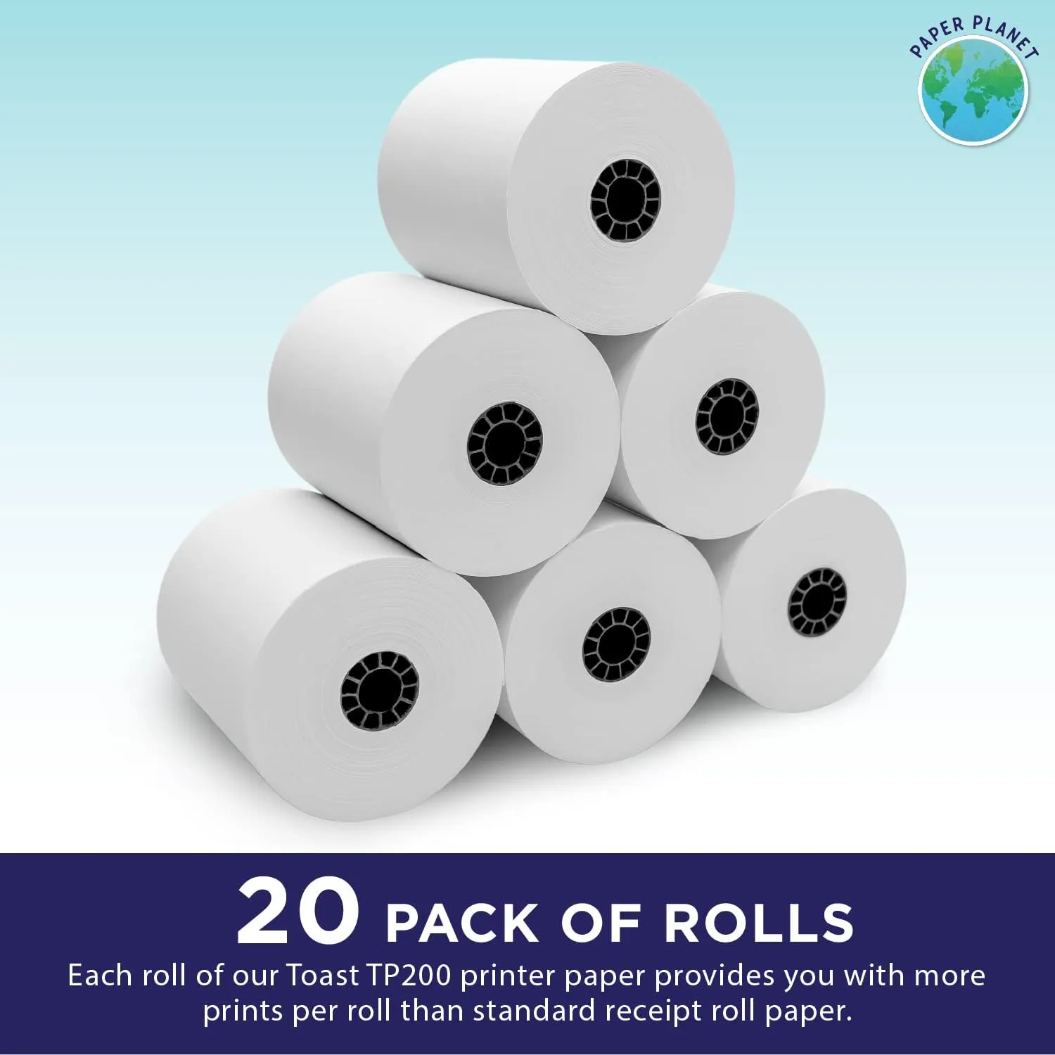 Thermal Paper for Toast TP200 Printer by Paper Planet | Credit Card Receipt Paper Rolls Compatible with Toast POS TP200 | 20 Rolls