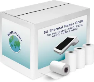 Thermal Paper Rolls for Pax Terminal Printers by Paper Planet | Credit Card Receipt Paper Rolls Compatible with Pax A920, S920, A800, A930, and A910 Payment Terminal Models | 30 Rolls
