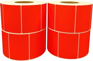 Thermal Transfer Labels (4” x 3”) - Multipurpose Labels for Shipping and Business - 3" Core Compatible w/Industrial Printers - 2000 Labels/Roll (4 Rolls) (Red)