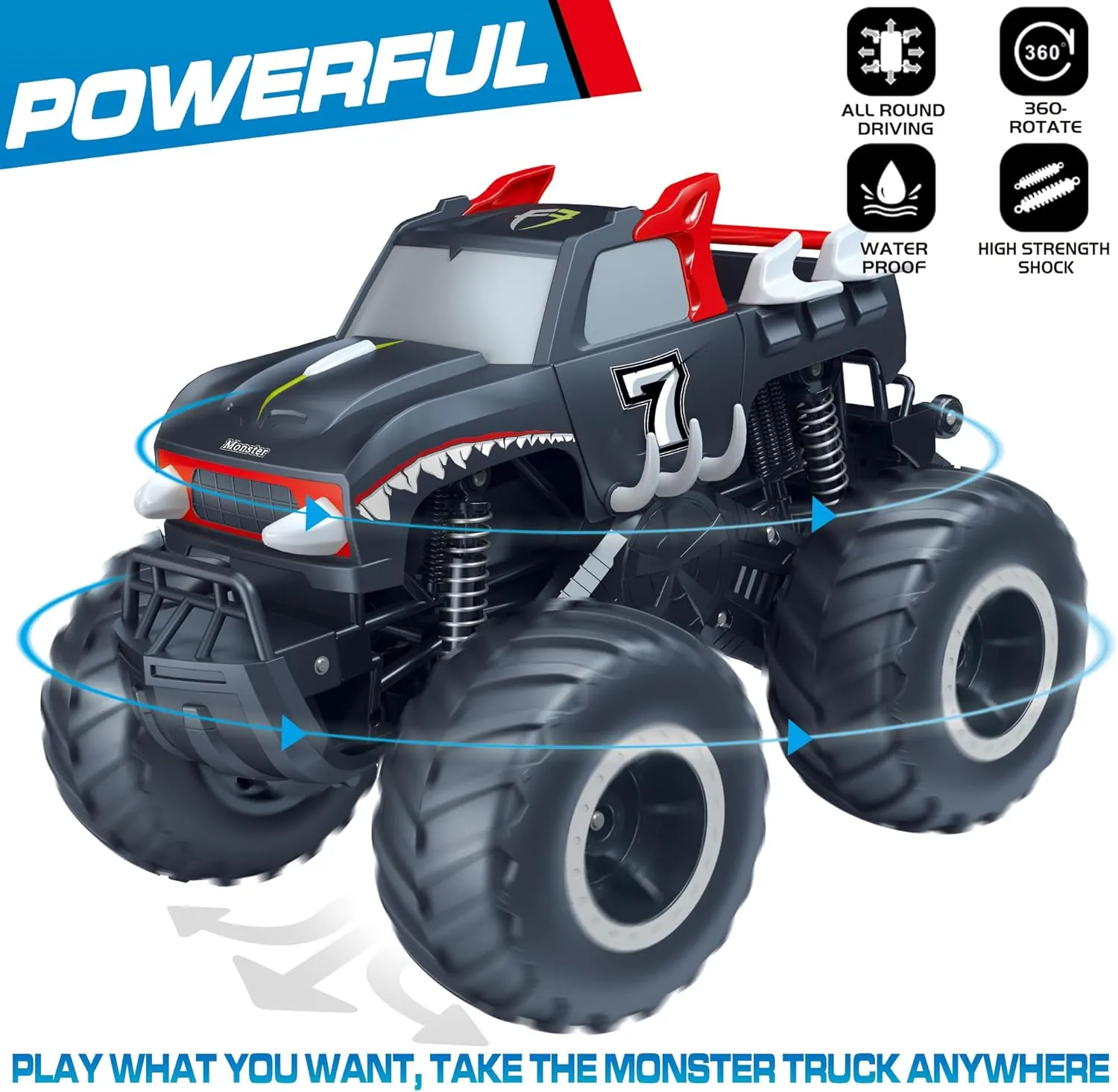 Threeking 1:16 Waterproof Monster Truck Pickup Toys RC Cars Remote Control Car Truck Toys 4WD All Terrain Off-Road Car Toy Gifts Presents 6 7 8 9 10 11 12 Year Old Kids Boys Girls Toys