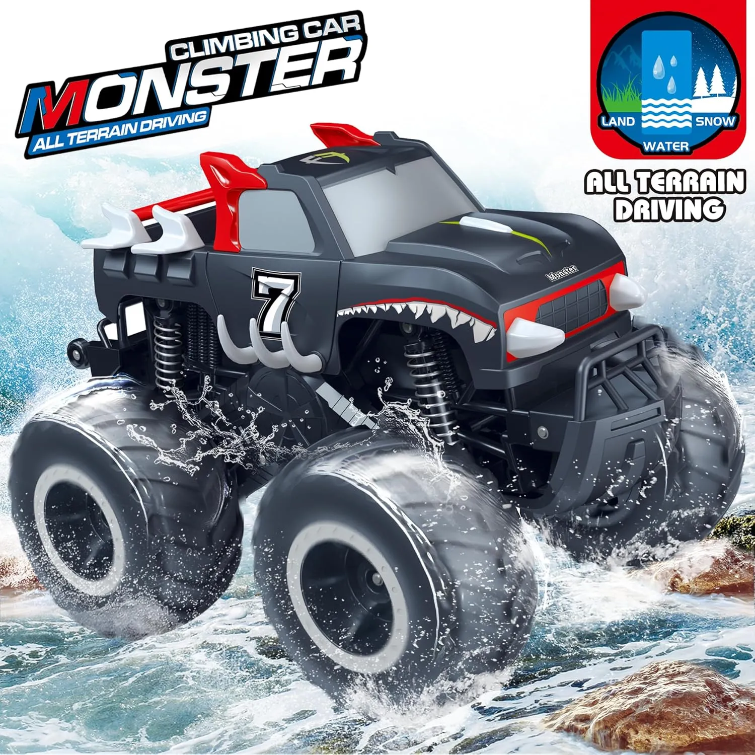 Threeking 1:16 Waterproof Monster Truck Pickup Toys RC Cars Remote Control Car Truck Toys 4WD All Terrain Off-Road Car Toy Gifts Presents 6 7 8 9 10 11 12 Year Old Kids Boys Girls Toys