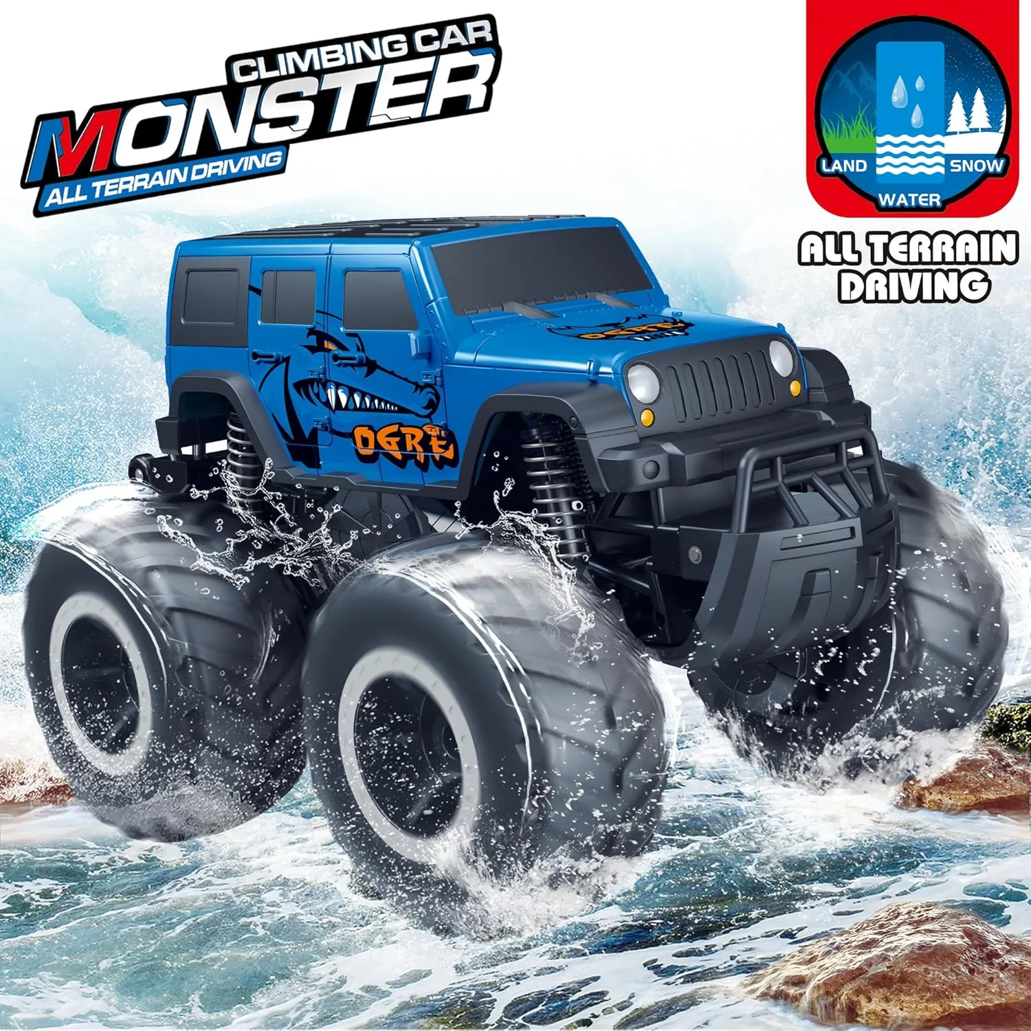 Threeking 1:16 Waterproof Monster Truck SUV Toys RC Cars Remote Control Car Truck Toys 4WD All Terrain Off-Road Car Toy Gifts Presents 6 7 8 9 10 11 12 Year Old Kids Boys Girls Toys