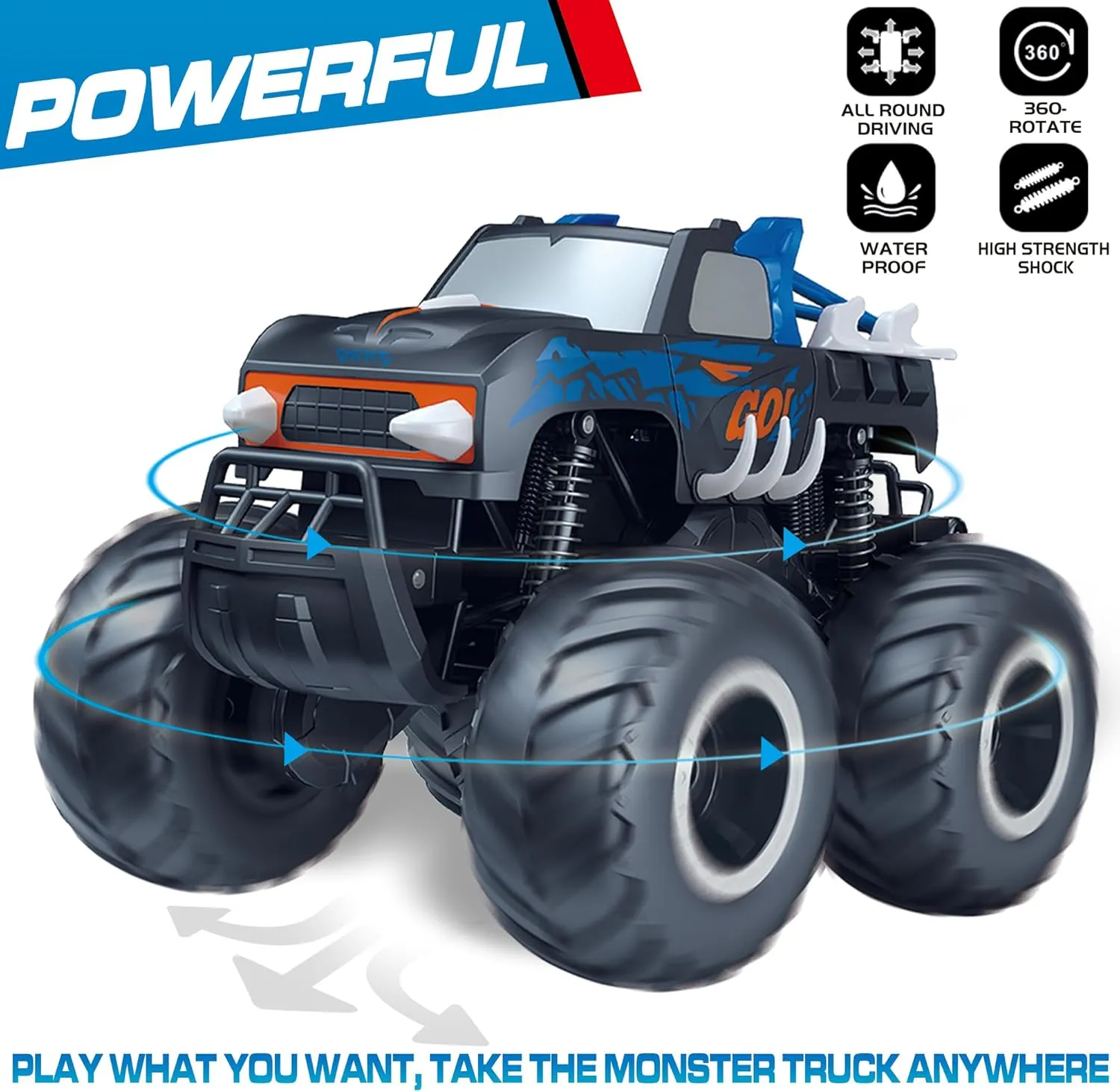 Threeking 1:16 Waterproof Monster Truck Toys RC Cars Amphibious Remote Control Car Pickup Trucks 4WD All Terrain Off-Road Toy for 6 7 8 9 10 11 12 Year Old Boys Girls Toys Gifts Presents