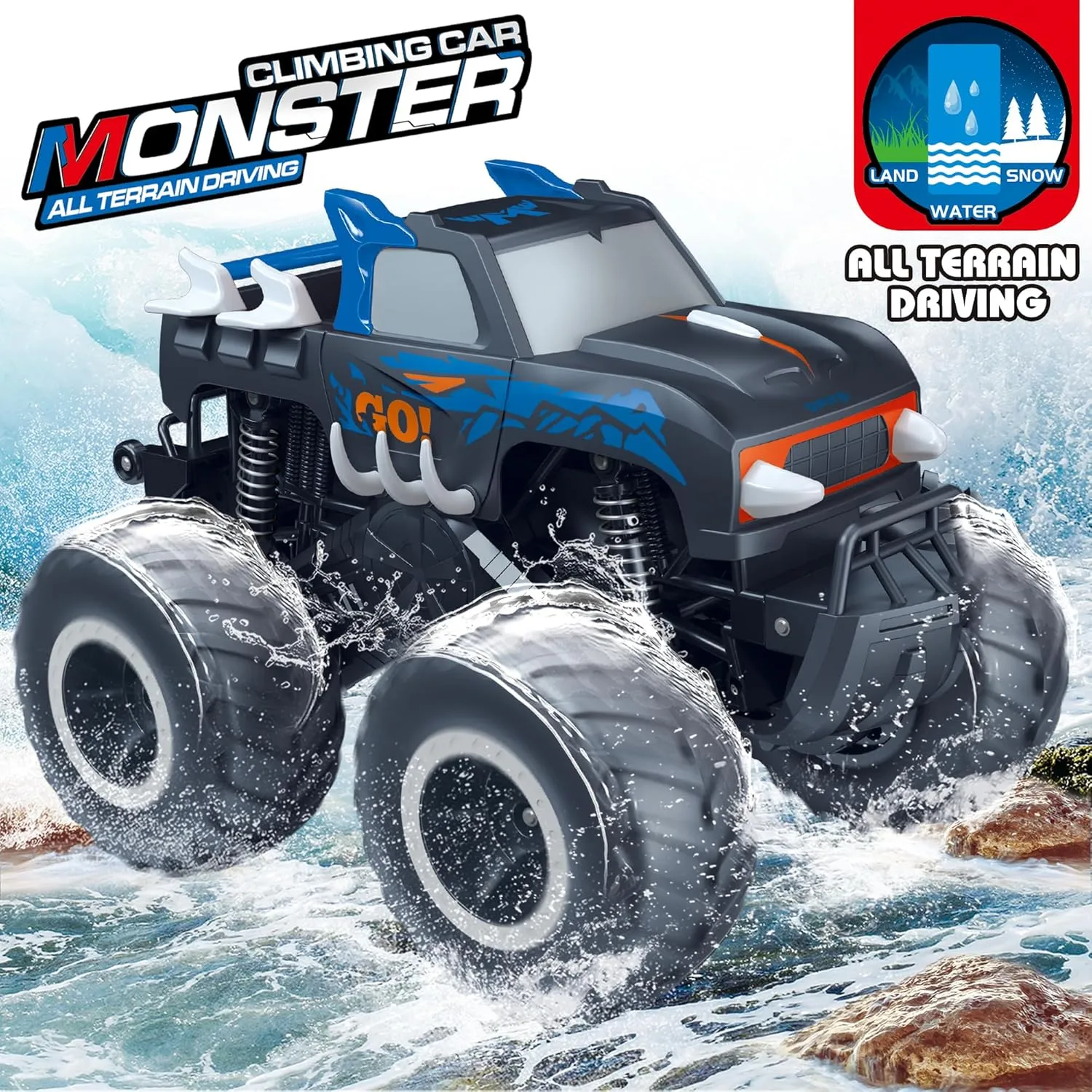 Threeking 1:16 Waterproof Monster Truck Toys RC Cars Amphibious Remote Control Car Pickup Trucks 4WD All Terrain Off-Road Toy for 6 7 8 9 10 11 12 Year Old Boys Girls Toys Gifts Presents